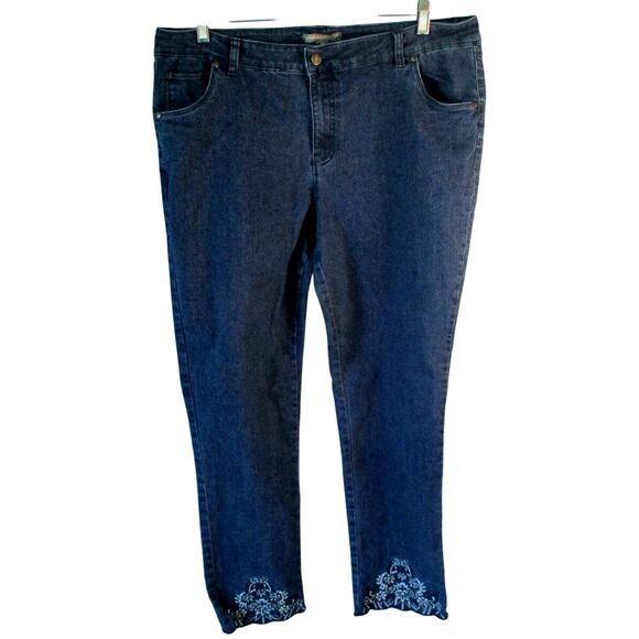 Jessica London Women's Mid Rise Straight Leg Embroidered Blue Jeans Size 16W - Picture 1 of 10